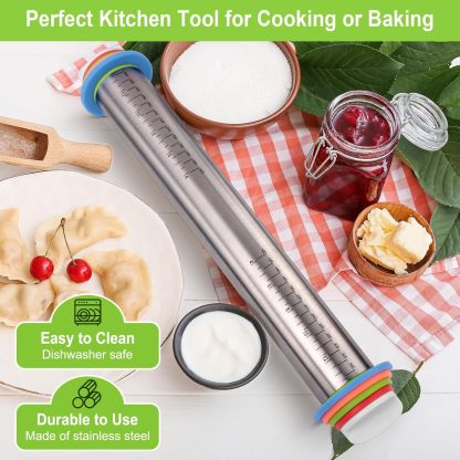 Stainless Steel Rolling Pin With Adjustable Thickness Rings