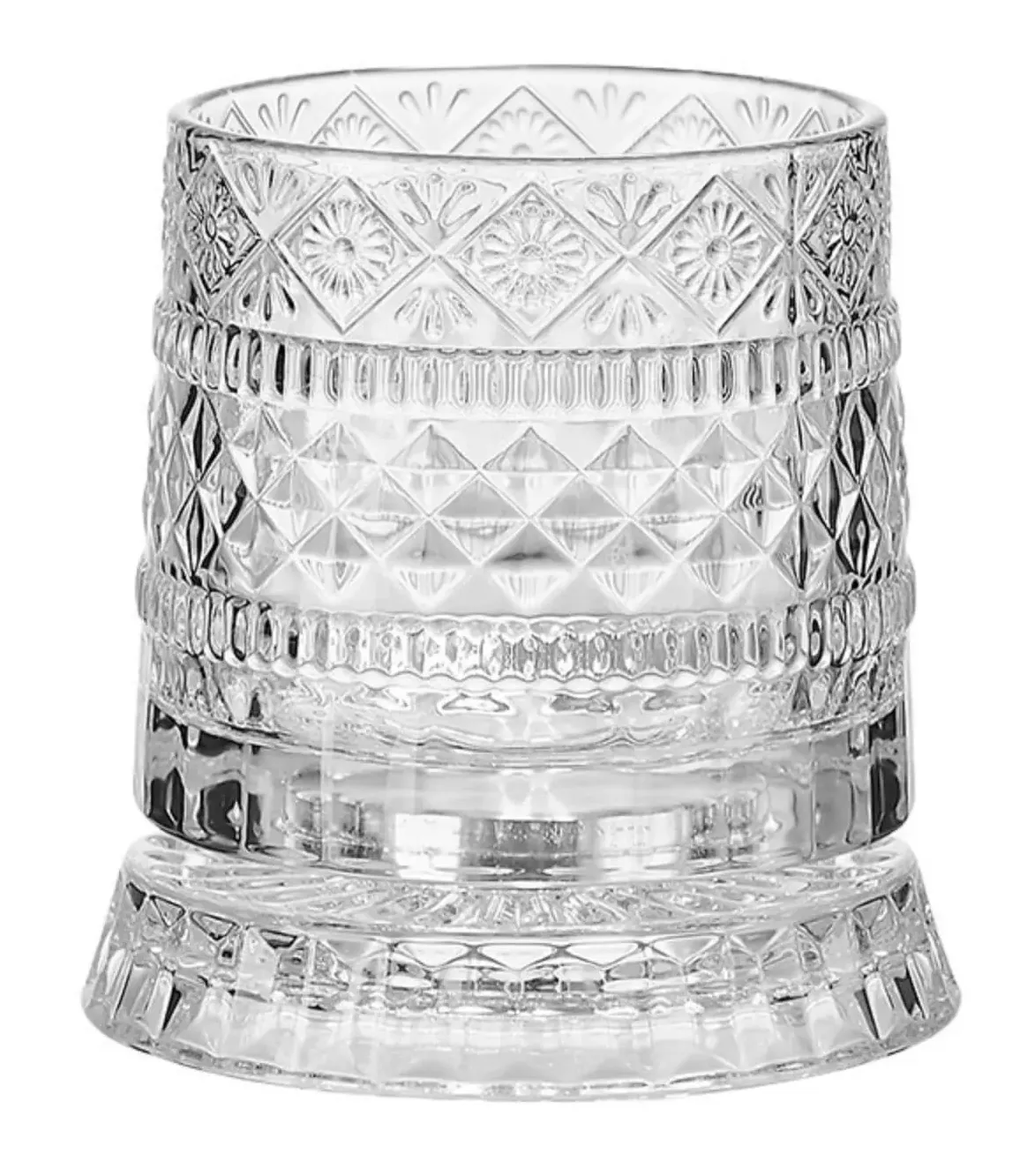 Front view of the detailed crystal glass with a transparent background