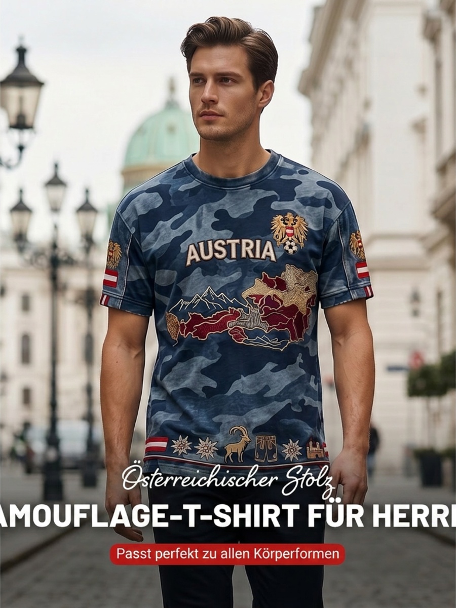 Vintage österreichisches Adler-Camo-Karten-Lässig-T-Shirt