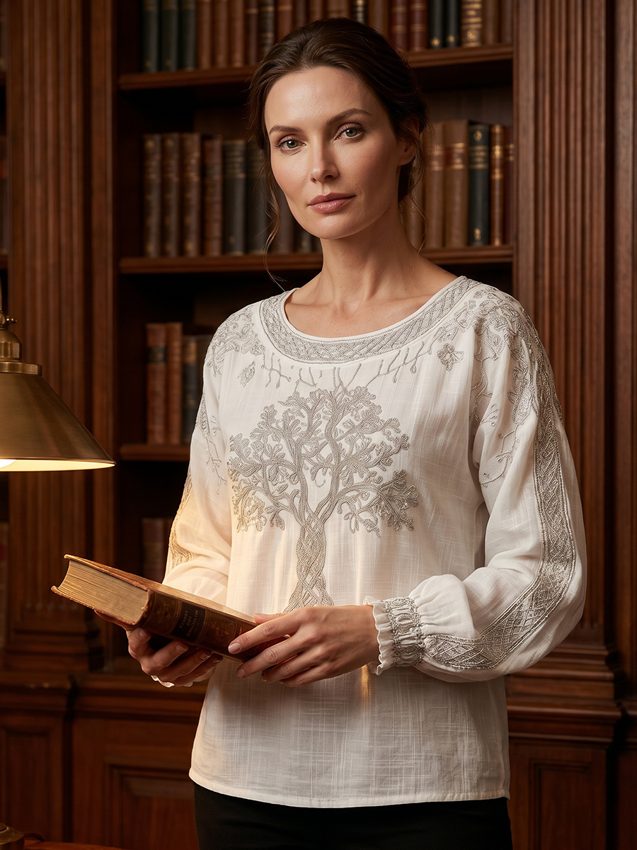 Damen-Top im Vintage-Stil mit floraler Kunstprint-Optik, aus Baumwolle und Leinen, lässig