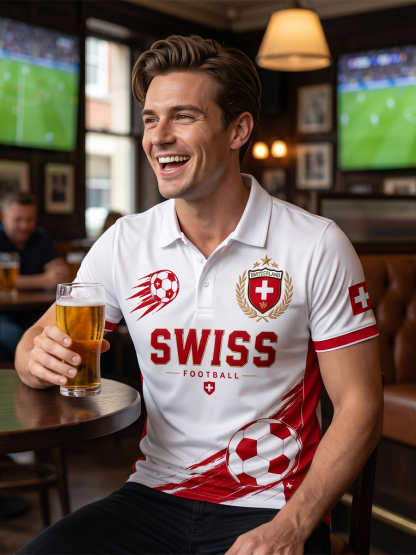 Herren-Poloshirt mit kurzen Ärmeln und Fußballmotiv