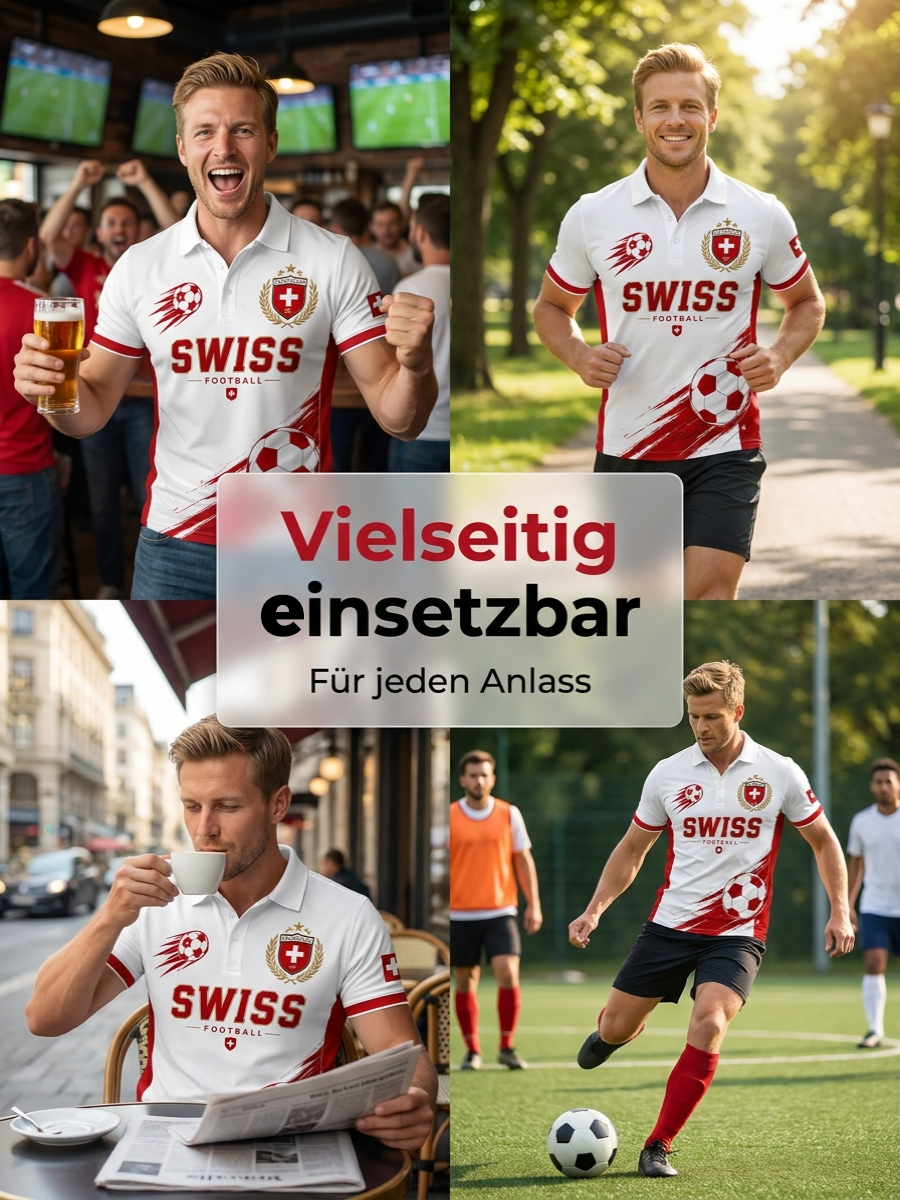 Herren-Poloshirt mit kurzen Ärmeln und Fußballmotiv