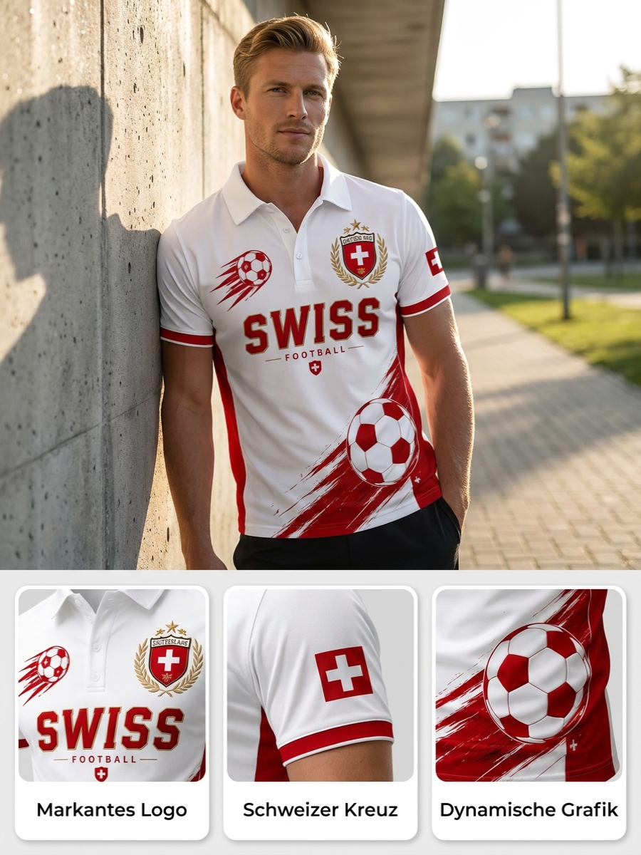 Herren-Poloshirt mit kurzen Ärmeln und Fußballmotiv