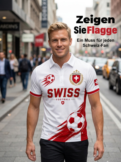 Herren-Poloshirt mit kurzen Ärmeln und Fußballmotiv
