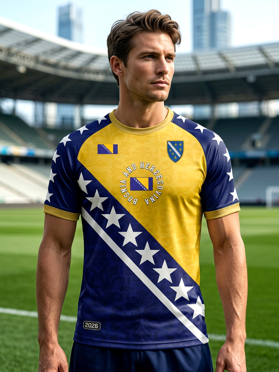 Herren Bosnien ZMAJEVI Fußballfan bedrucktes Kurzarm-T-Shirt