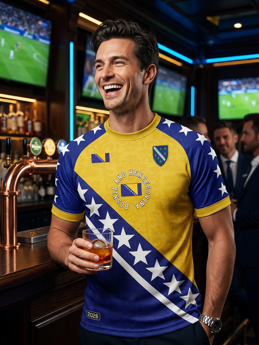 Herren Bosnien ZMAJEVI Fußballfan bedrucktes Kurzarm-T-Shirt