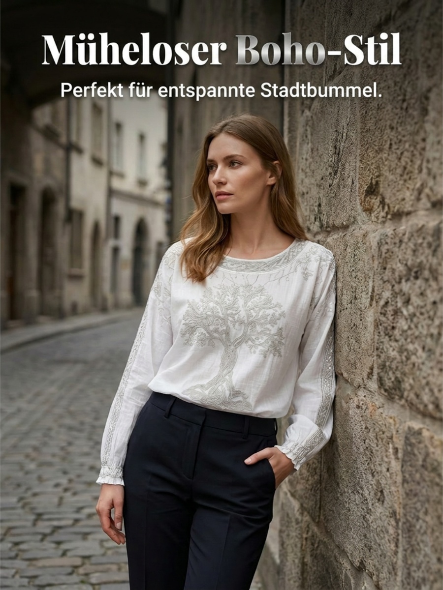 Damen-Top im Vintage-Stil mit floraler Kunstprint-Optik, aus Baumwolle und Leinen, lässig