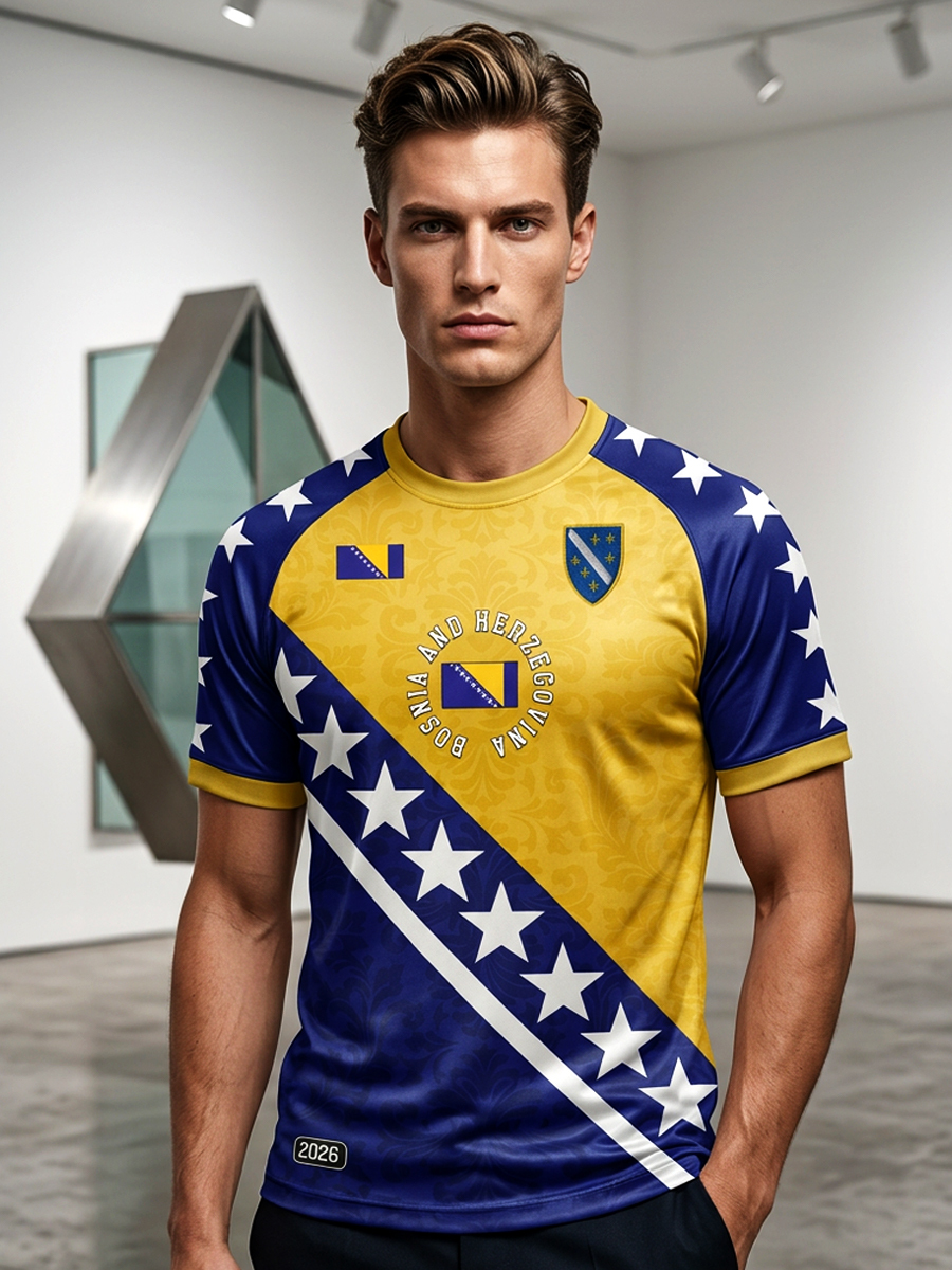 Herren Bosnien ZMAJEVI Fußballfan bedrucktes Kurzarm-T-Shirt