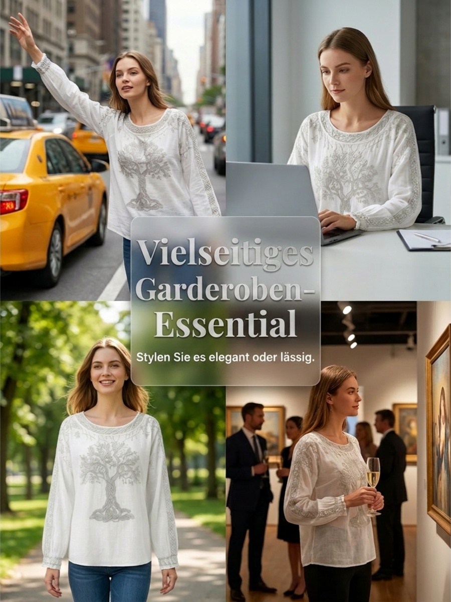 Damen-Top im Vintage-Stil mit floraler Kunstprint-Optik, aus Baumwolle und Leinen, lässig