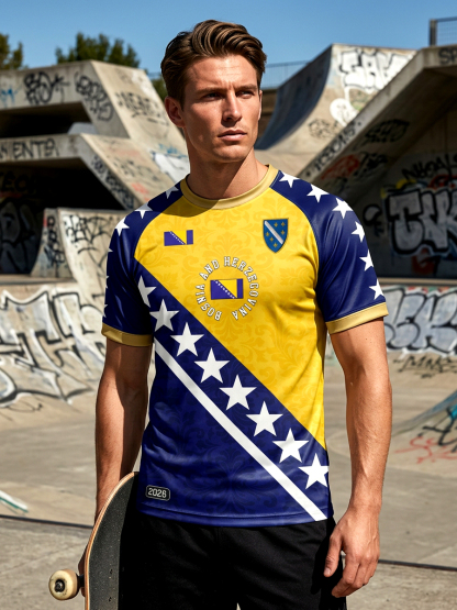 Herren Bosnien ZMAJEVI Fußballfan bedrucktes Kurzarm-T-Shirt
