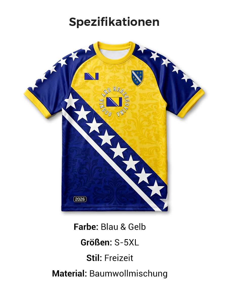 Herren Bosnien ZMAJEVI Fußballfan bedrucktes Kurzarm-T-Shirt