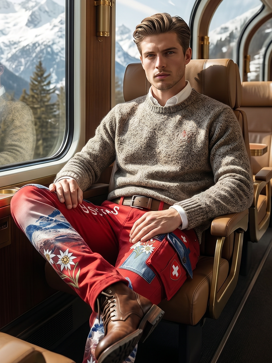 Herren-Cargohosen mit Landschafts- und Blumenmuster