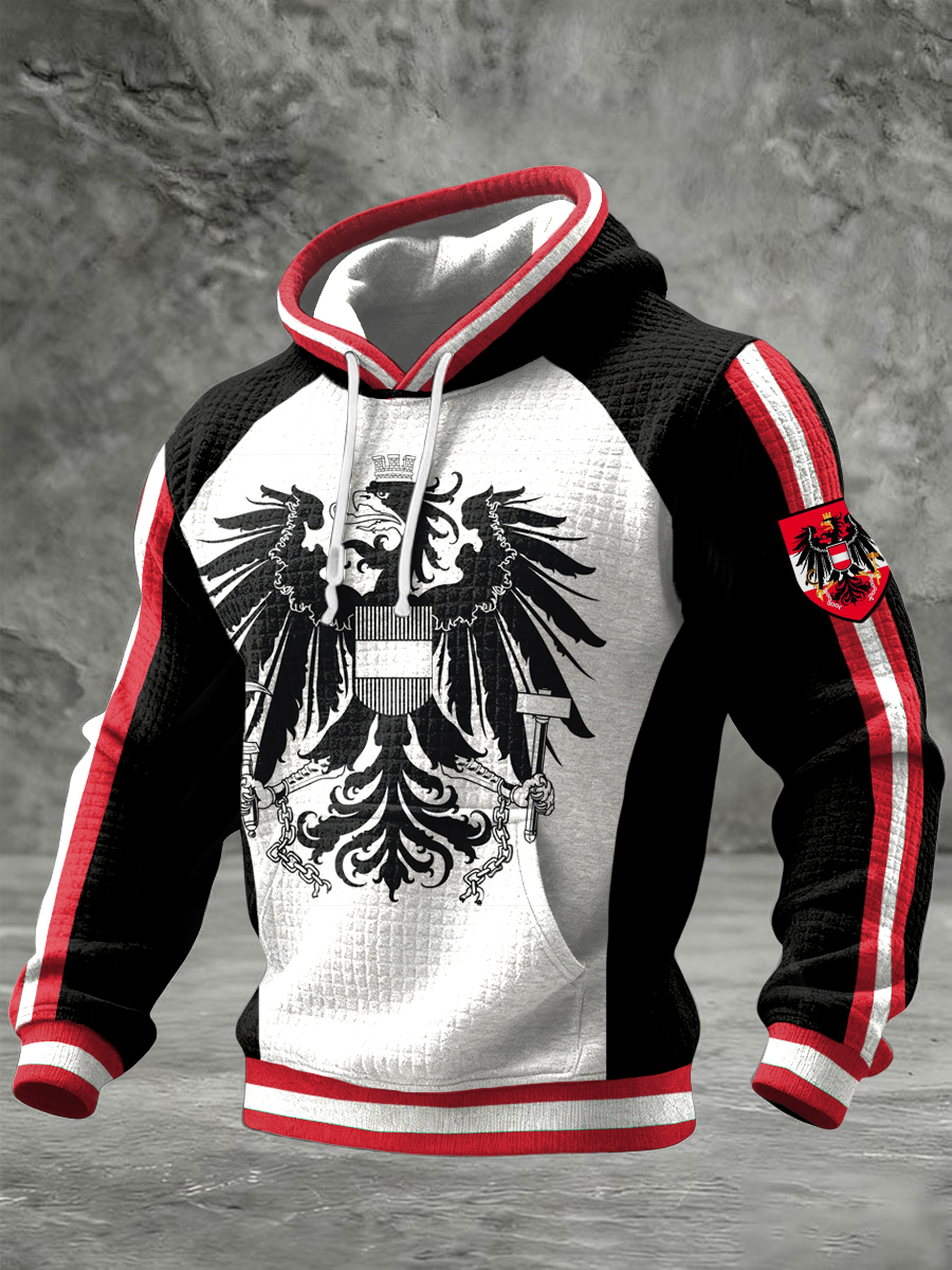 Retro österreich isches Emblem Patchwork Casual Waffel Hoodie