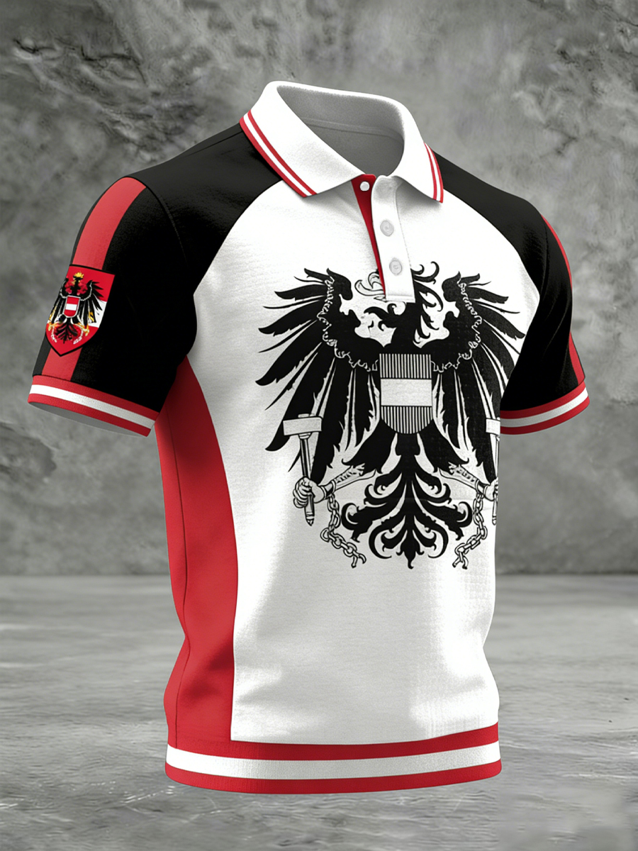 Retro österreich isches Emblem Patchwork Casual Polo Shirt