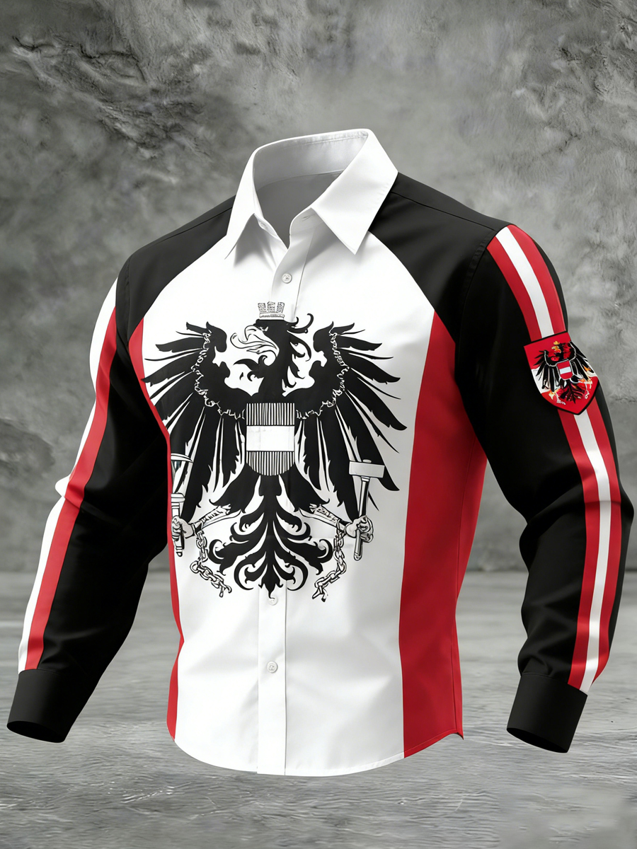 Retro österreich isches Emblem Patchwork Freizeit hemd