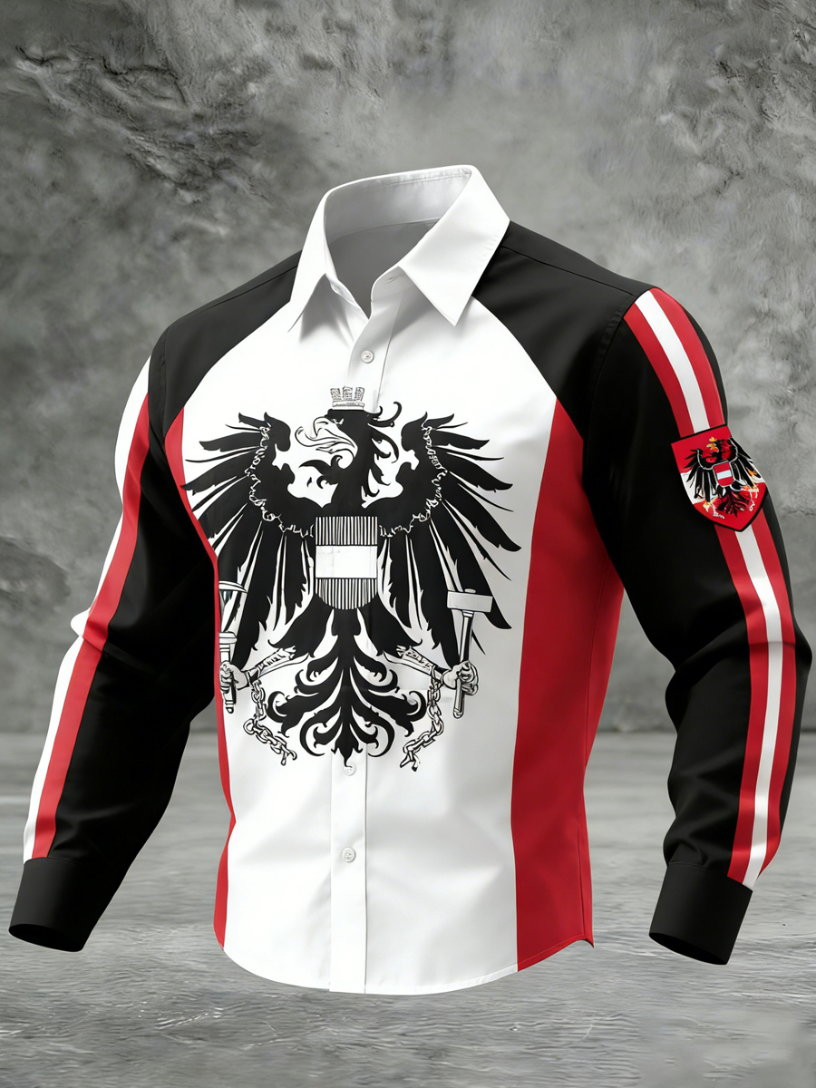 Retro österreich isches Emblem Patchwork Freizeit hemd