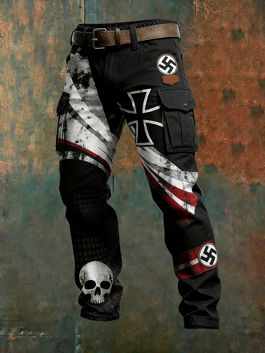 Herren Vintage Deutsche Flagge Print Freizeit-Cargo hosen