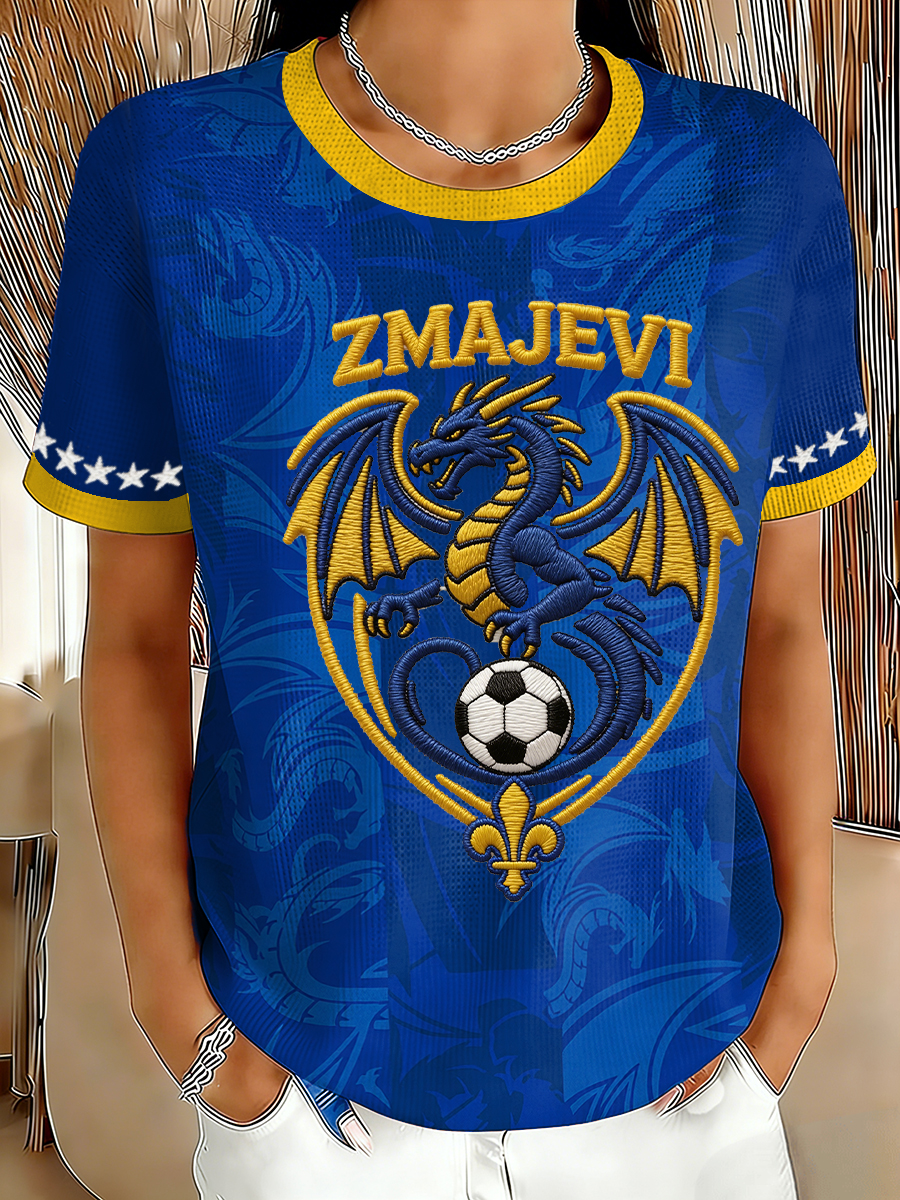 Frauen Bosnien ZMAJEVI Fußball-Liebhaber bedruckte Waffel-Oberteile