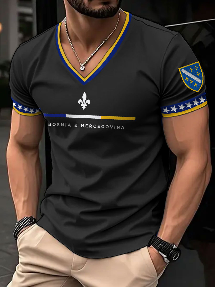 Herren Bosnien Fußballfan ZMAJEVI bedrucktes V-Ausschnitt-T-Shirt
