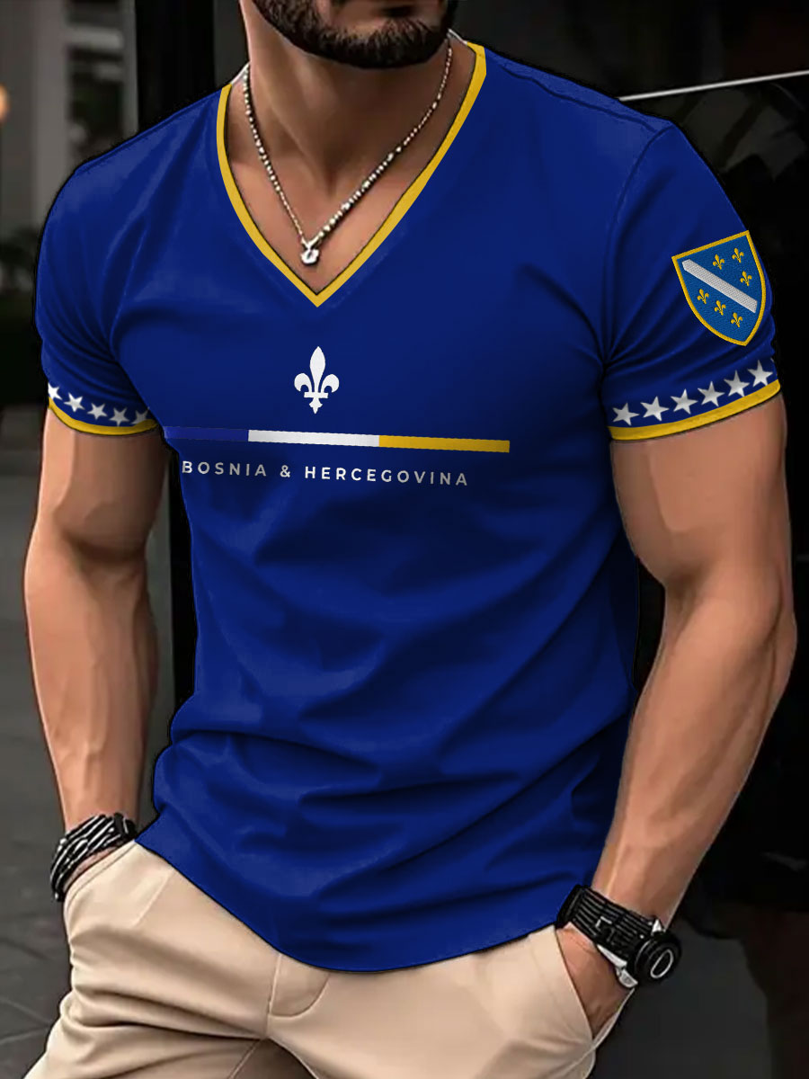 Herren Bosnien Fußballfan ZMAJEVI bedrucktes V-Ausschnitt-T-Shirt