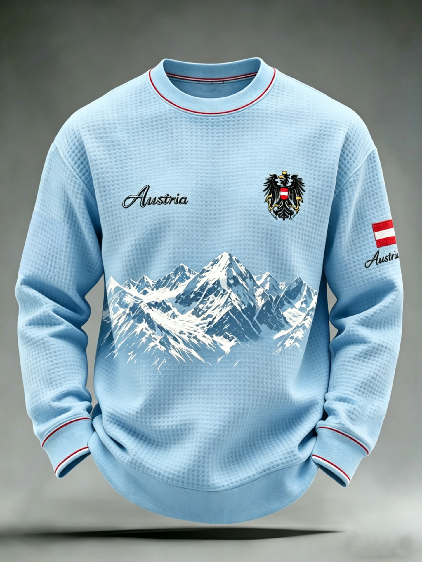 Herren Waffel-Strick-Langarm-Shirt mit Alpine Mountain Print