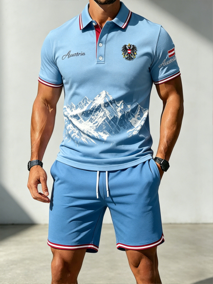 Kurzarm-Polo-Set für Herren mit Alpine Mountain Print