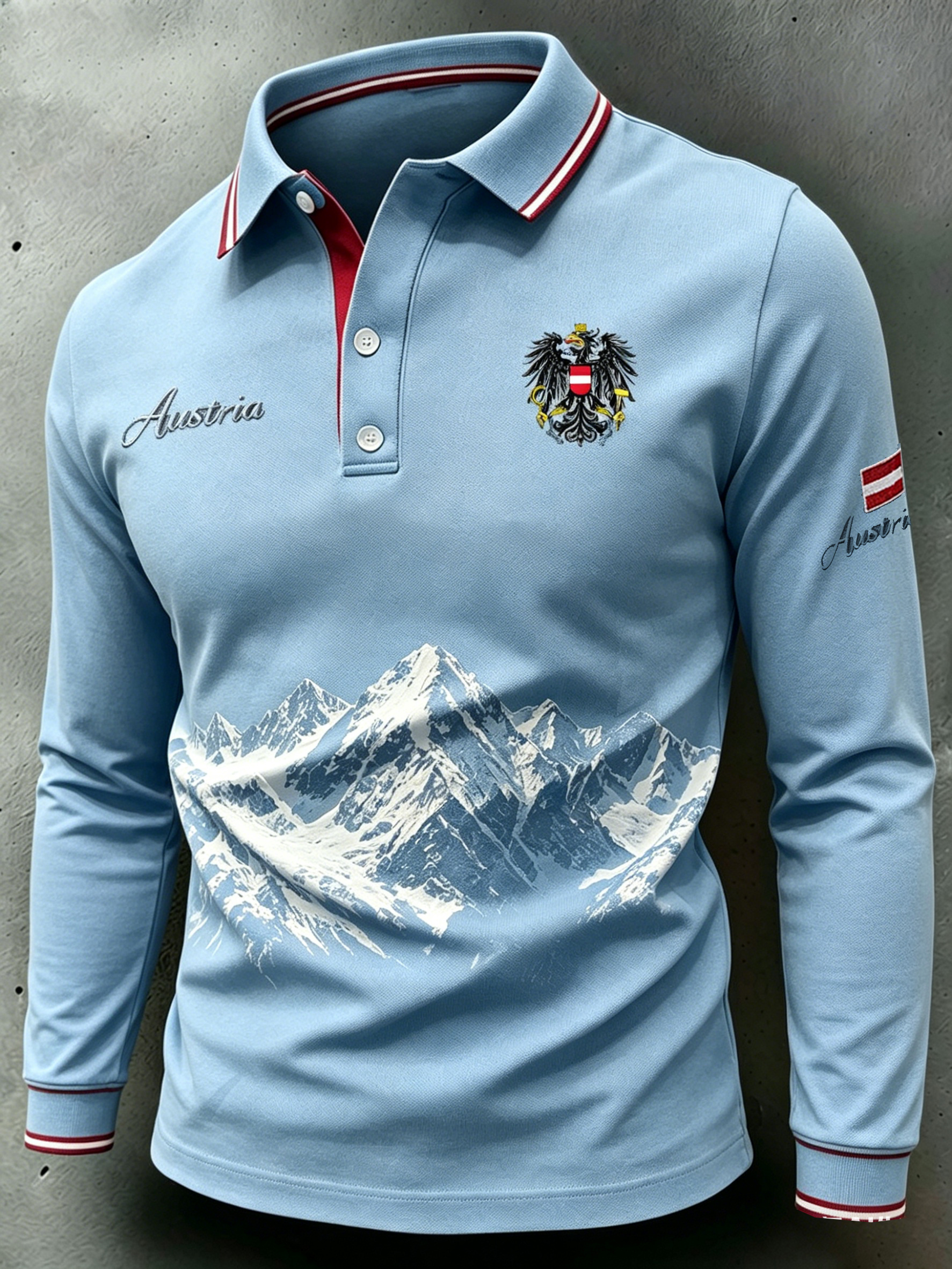 Langarm-Polos hirt für Herren mit Alpine Mountain Print
