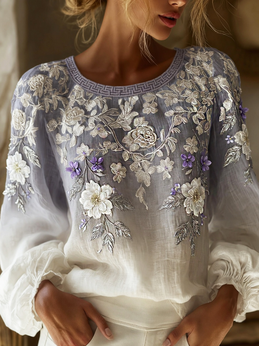 Damen-Top im Vintage-Stil mit floraler Kunstprint-Optik, aus lässig