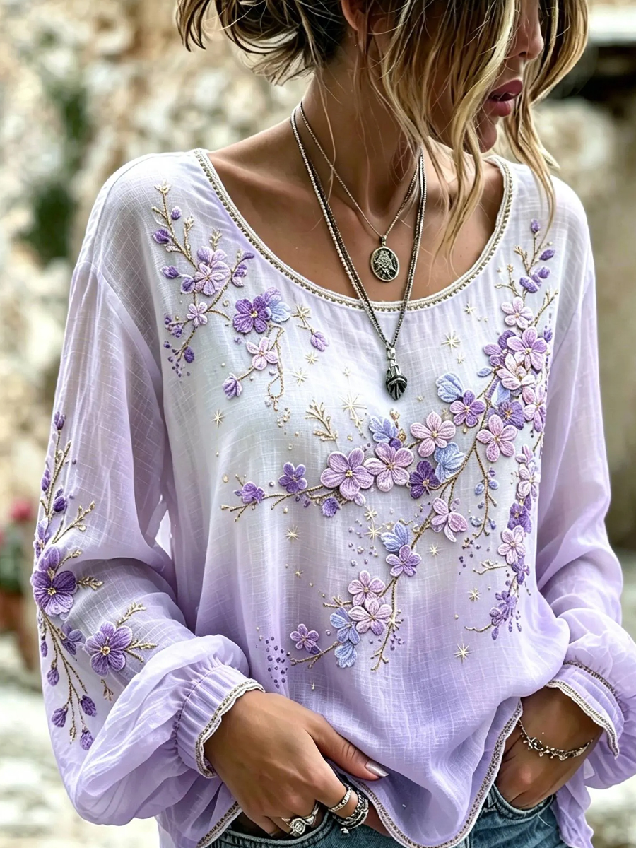 Damen-Top im Vintage-Stil mit floraler Kunstprint-Optik, aus lässig