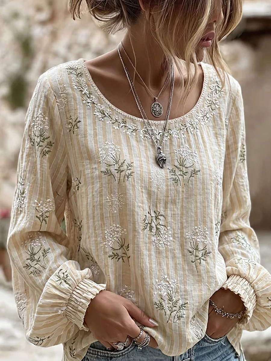 Damen-Top im Vintage-Stil mit floraler Kunstprint-Optik, aus lässig