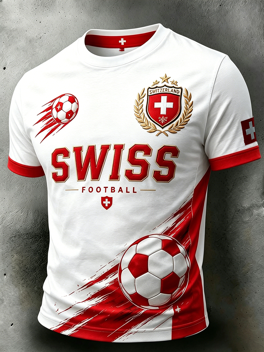 Herren-T-Shirt mit Rundhalsausschnitt und Fußballmotiv-Print