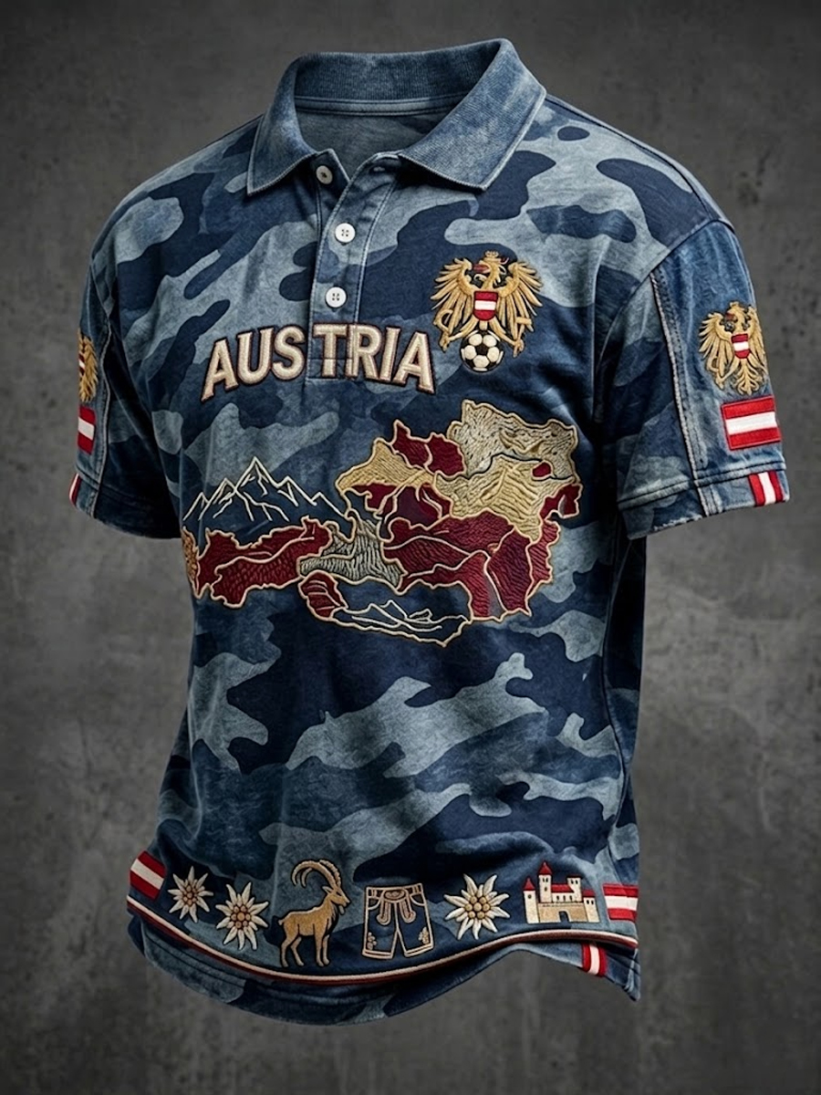 Vintage österreich ische Karte Camouflage Casual Polo Shirt