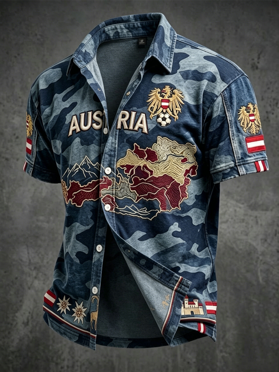 Vintage österreich ische Karte Camouflage Casual Shirt