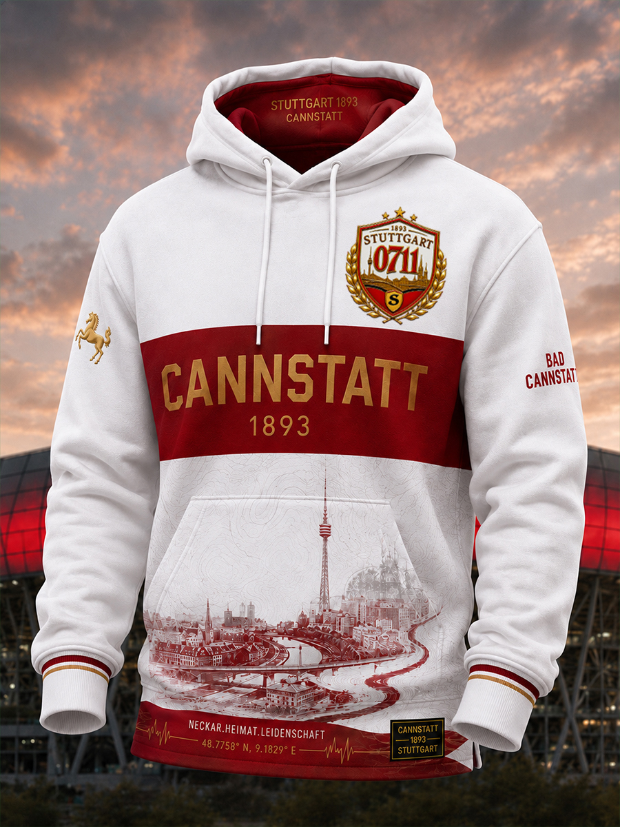 Herren-VfB-Stuttgart-Übergrößen-Kapuzenpullover mit abfallenden Schultern und Taschen