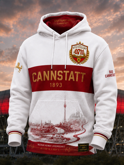 Herren-VfB-Stuttgart-Übergrößen-Kapuzenpullover mit abfallenden Schultern und Taschen