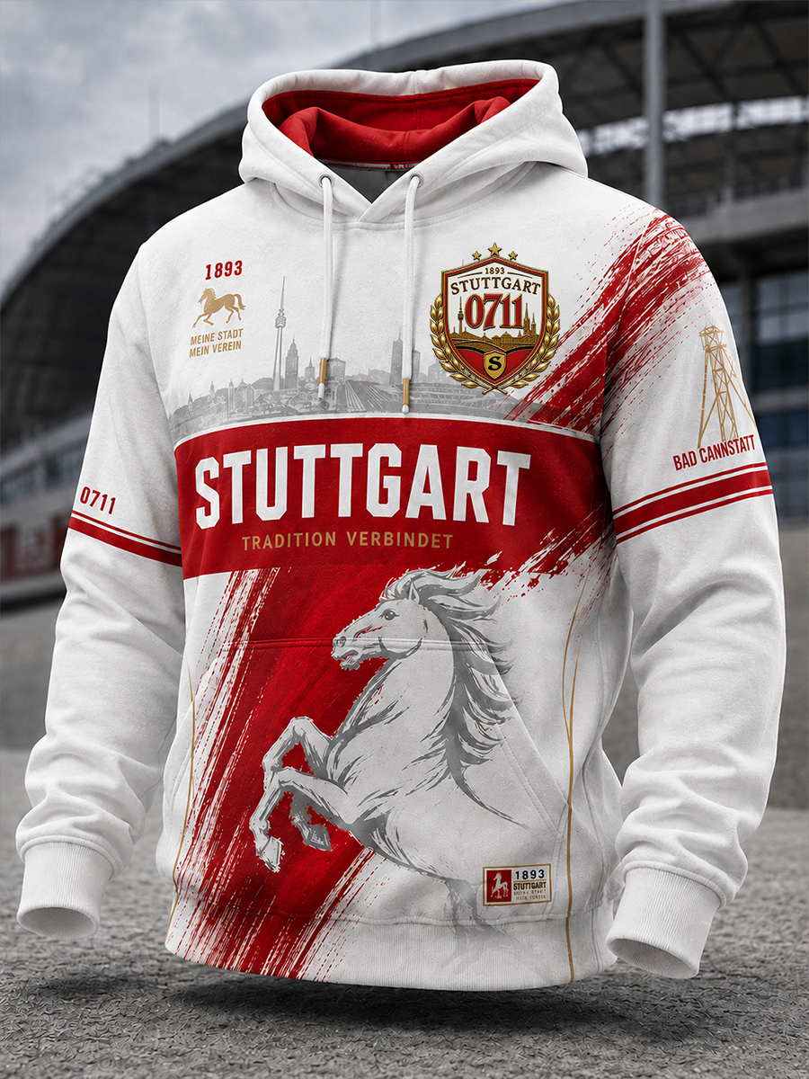 Herren-VfB-Stuttgart-Übergrößen-Kapuzenpullover mit abfallenden Schultern und Taschen