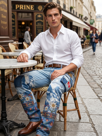 Herren-Cargohosen mit Landschafts- und Blumenmuster