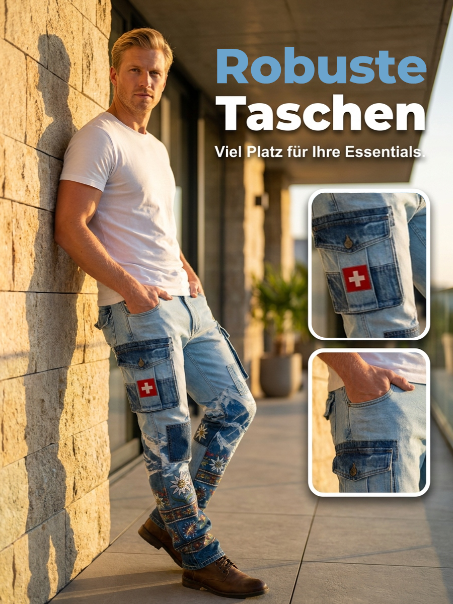 Herren-Cargohosen mit Landschafts- und Blumenmuster