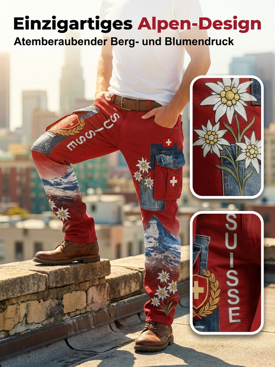 Herren-Cargohosen mit Landschafts- und Blumenmuster