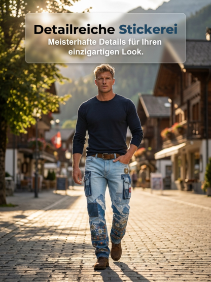 Herren-Cargohosen mit Landschafts- und Blumenmuster