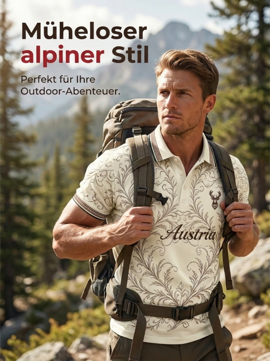 Herren-Poloshirt mit Stickerei im Ethno-Stil und Print-Elementen