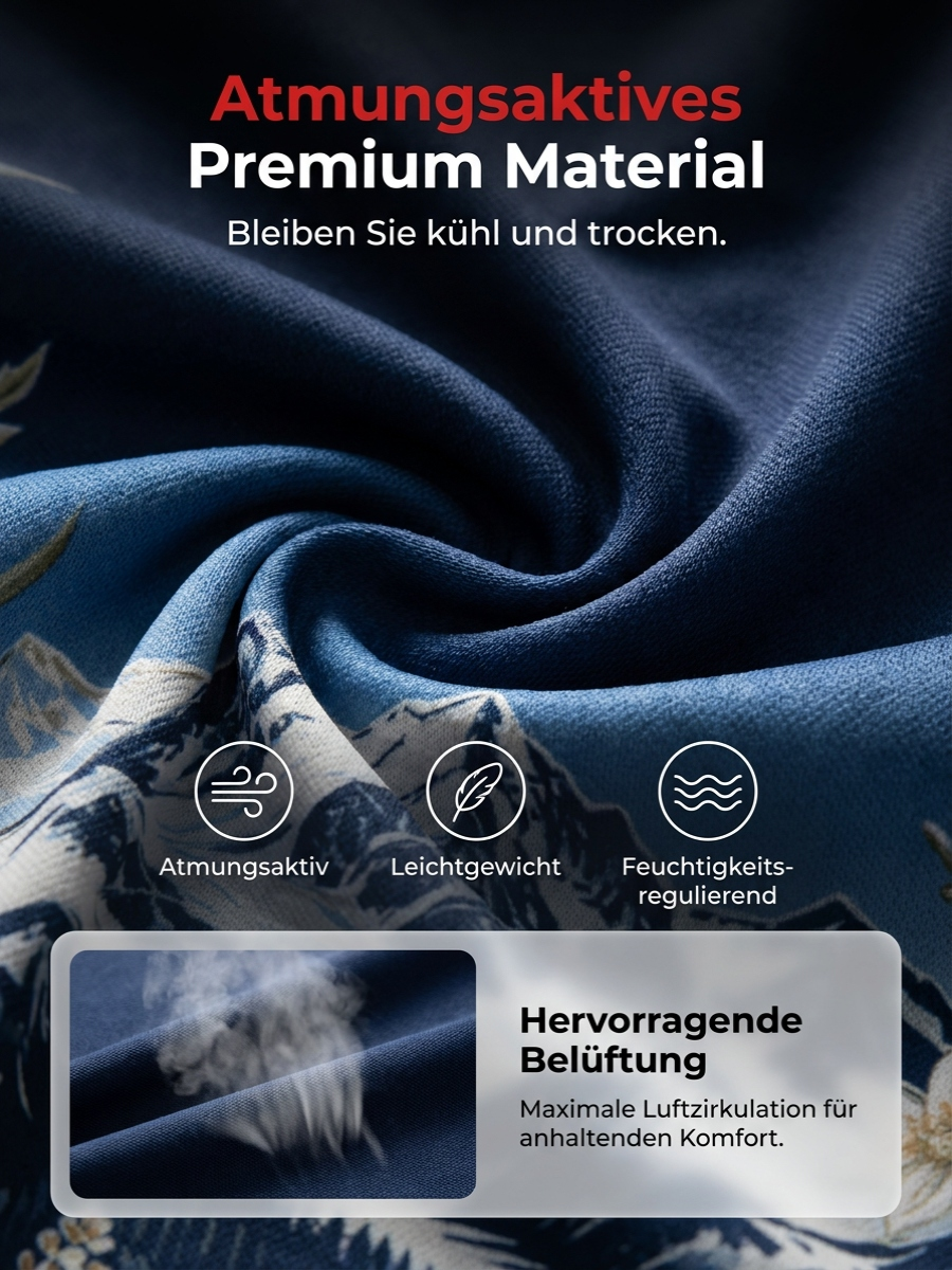 Herren-Poloshirt mit kurzen Ärmeln und Berg- sowie Blumenmuster