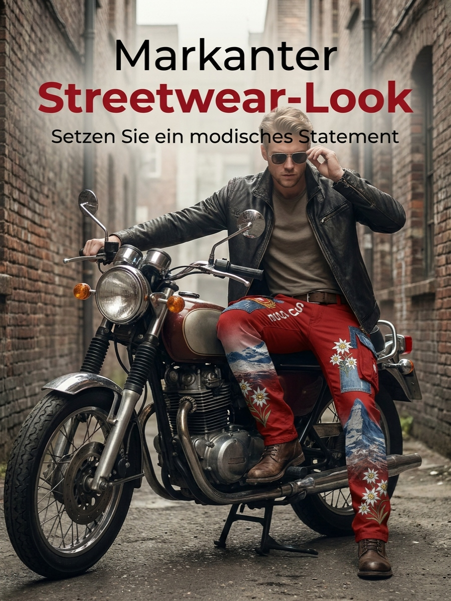 Herren-Cargohosen mit Landschafts- und Blumenmuster