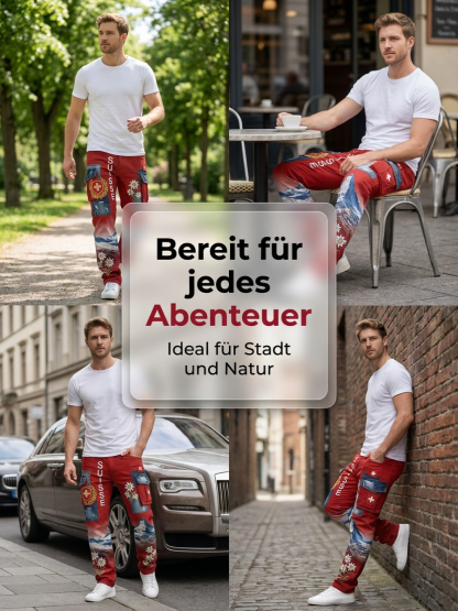 Herren-Cargohosen mit Landschafts- und Blumenmuster