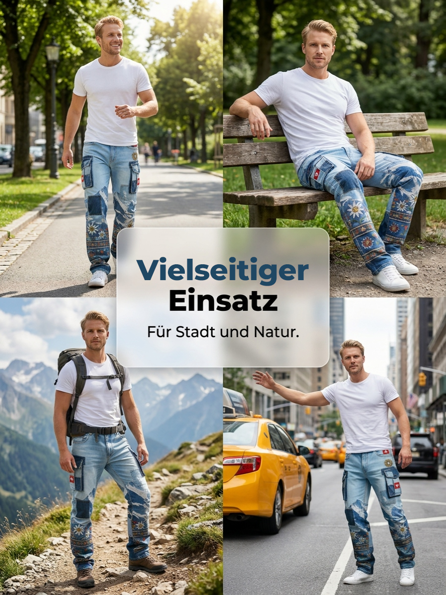 Herren-Cargohosen mit Landschafts- und Blumenmuster