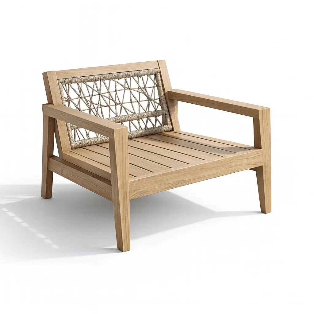 Fauteuil en bois d'acacia et corde tissée-furnatax