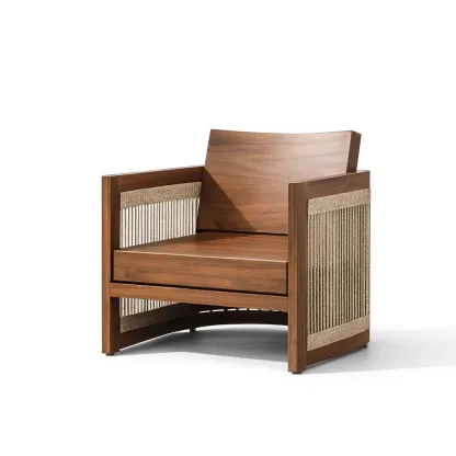 Fauteuil en bois d'acacia avec corde tressée marron-furnatax