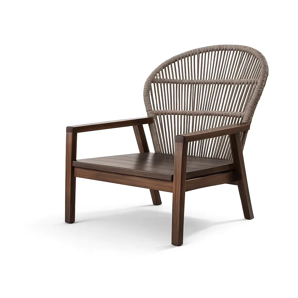 Fauteuil en bois d'acacia et corde polyester marron-furnatax