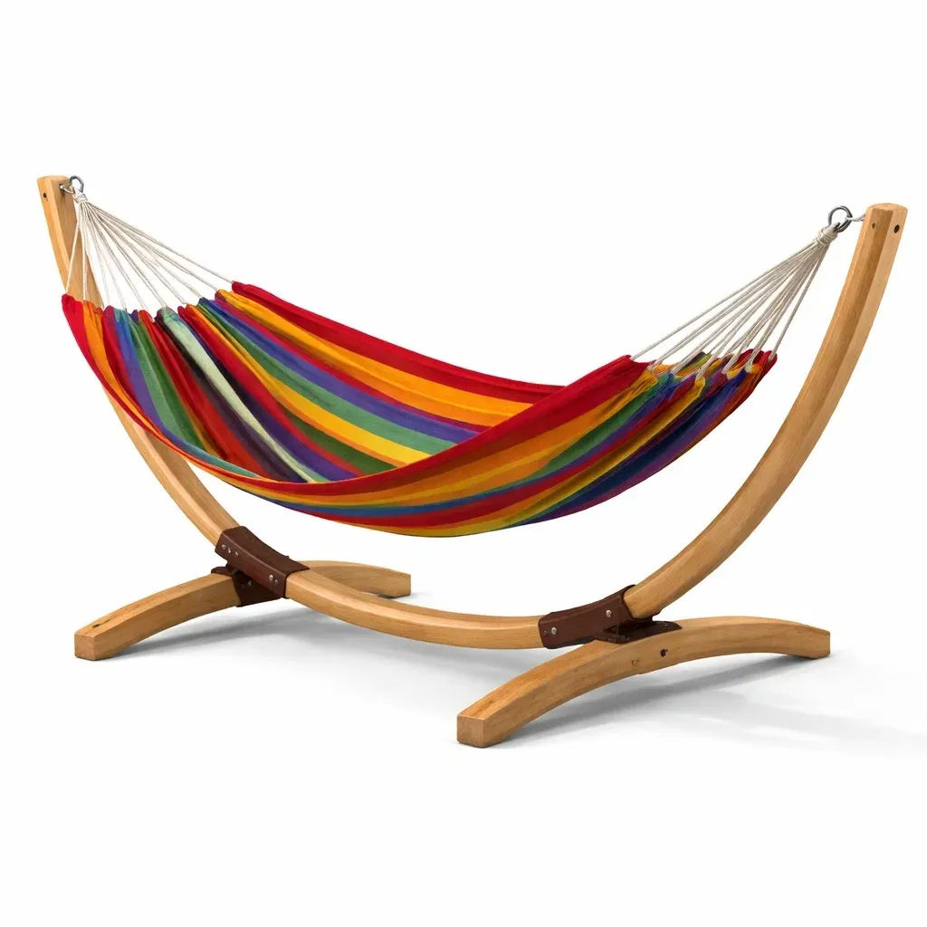 Hamac en coton multicolore avec support en bois-furnatax