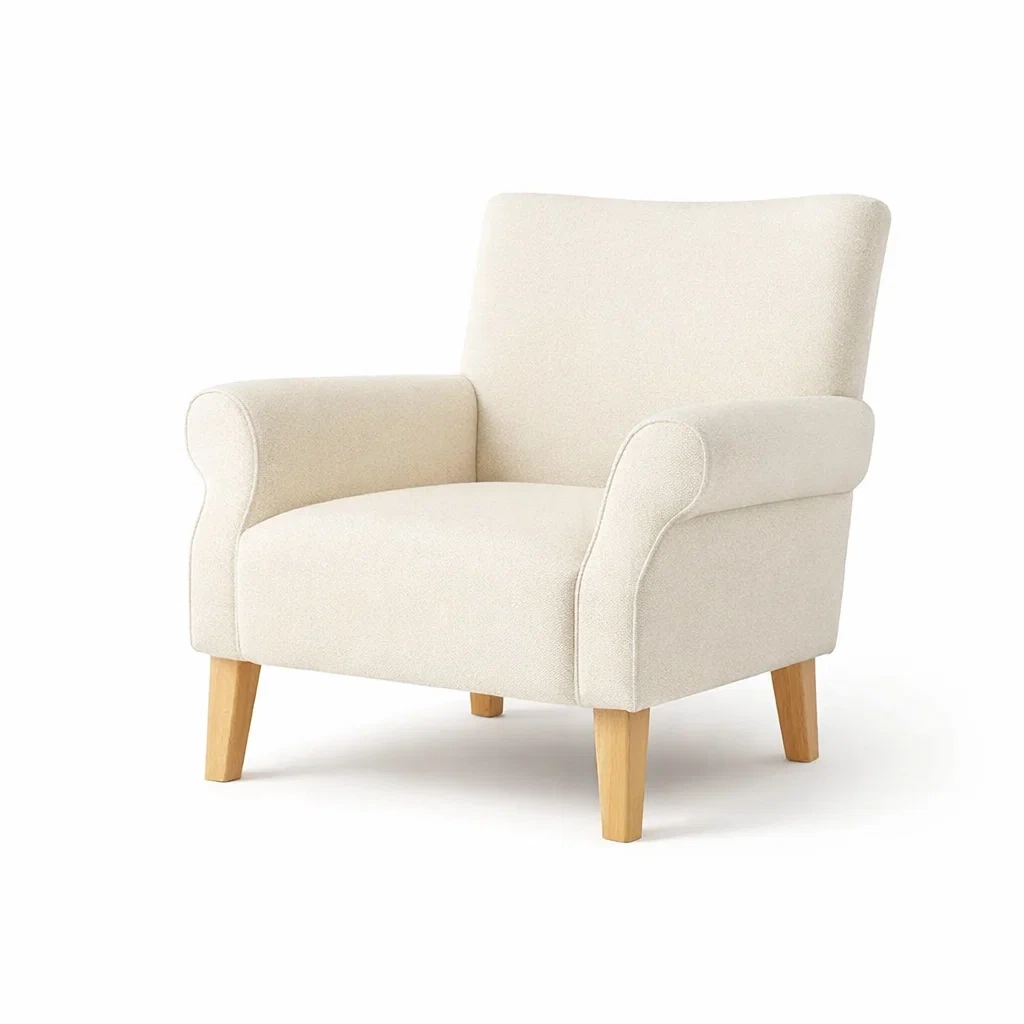Fauteuil en tissu avec pieds en bois beige-furnatax